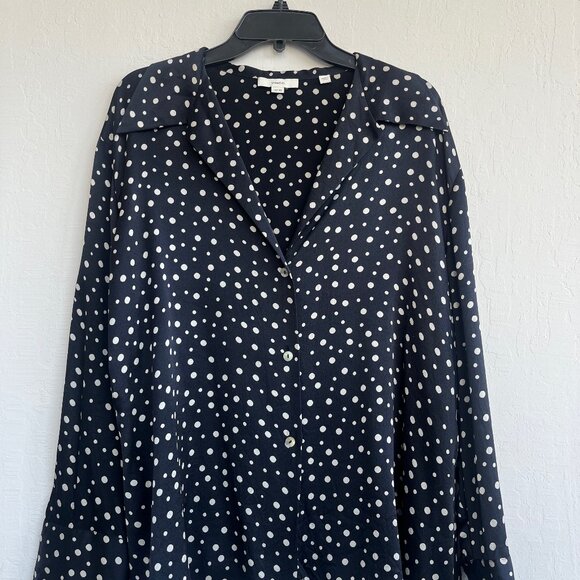 Vince Navy Polkadot Button-up Silk Blouse - Women's 1X - Perfect Condition - Picture 1 of 4